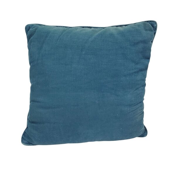 Vintage Floral Needlepoint Petit Point Tapestry Pillow Blue Corduroy 14"x14" - Picture 4 of 8